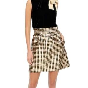 J. crew skirt metallic gold/black gingham pattern small NWOT